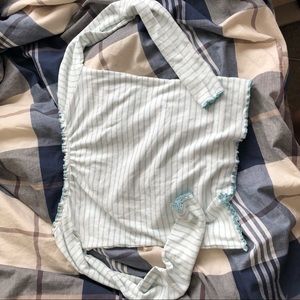 Blue and white striped shoulder crop top